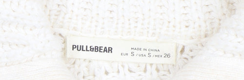Pull & Bear Women's Ivory Chunky Half Zip Knit Jumper Size S