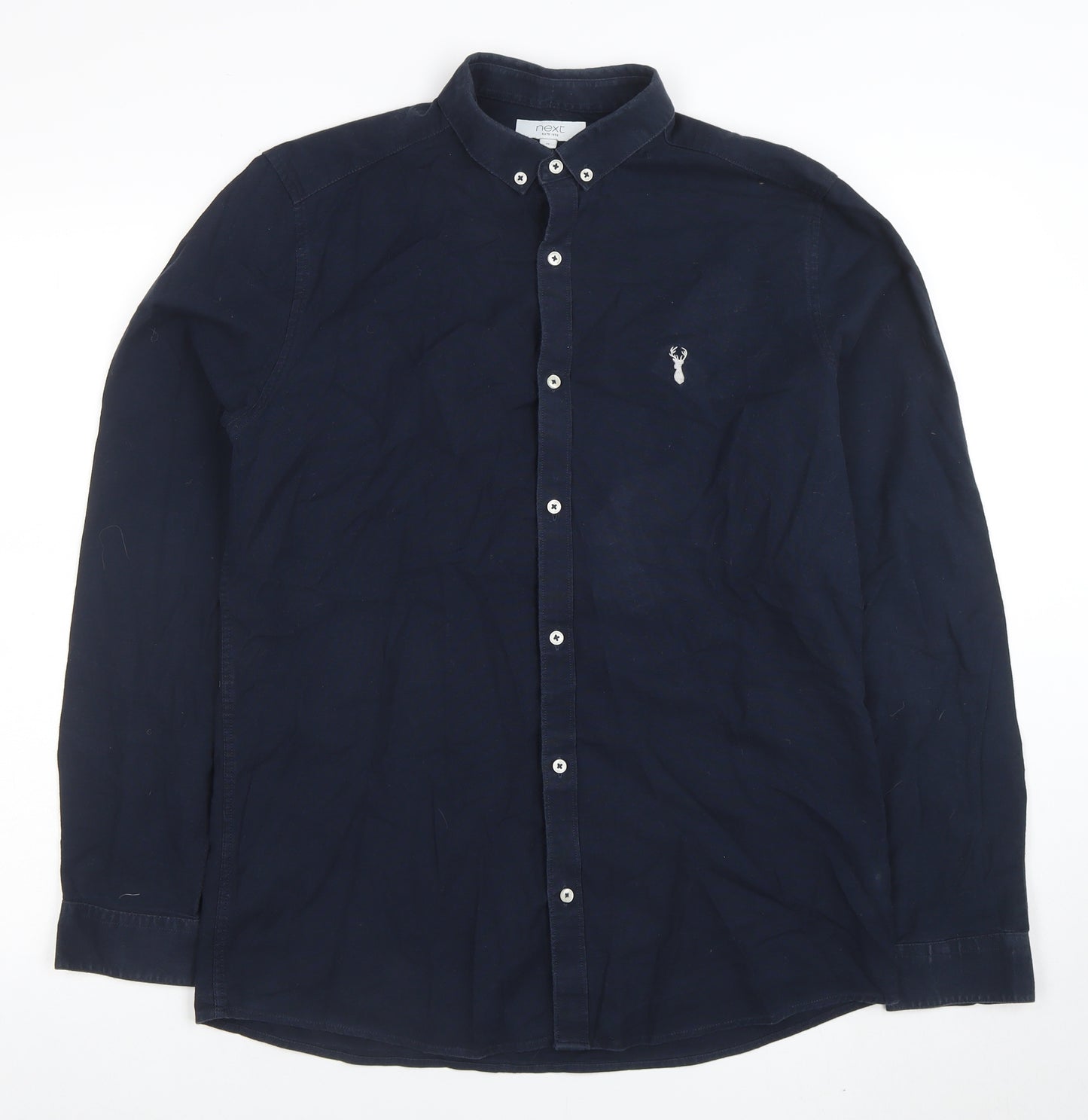 Next Men's Blue Slim Fit Button-Down Long Sleeve Shirt M
