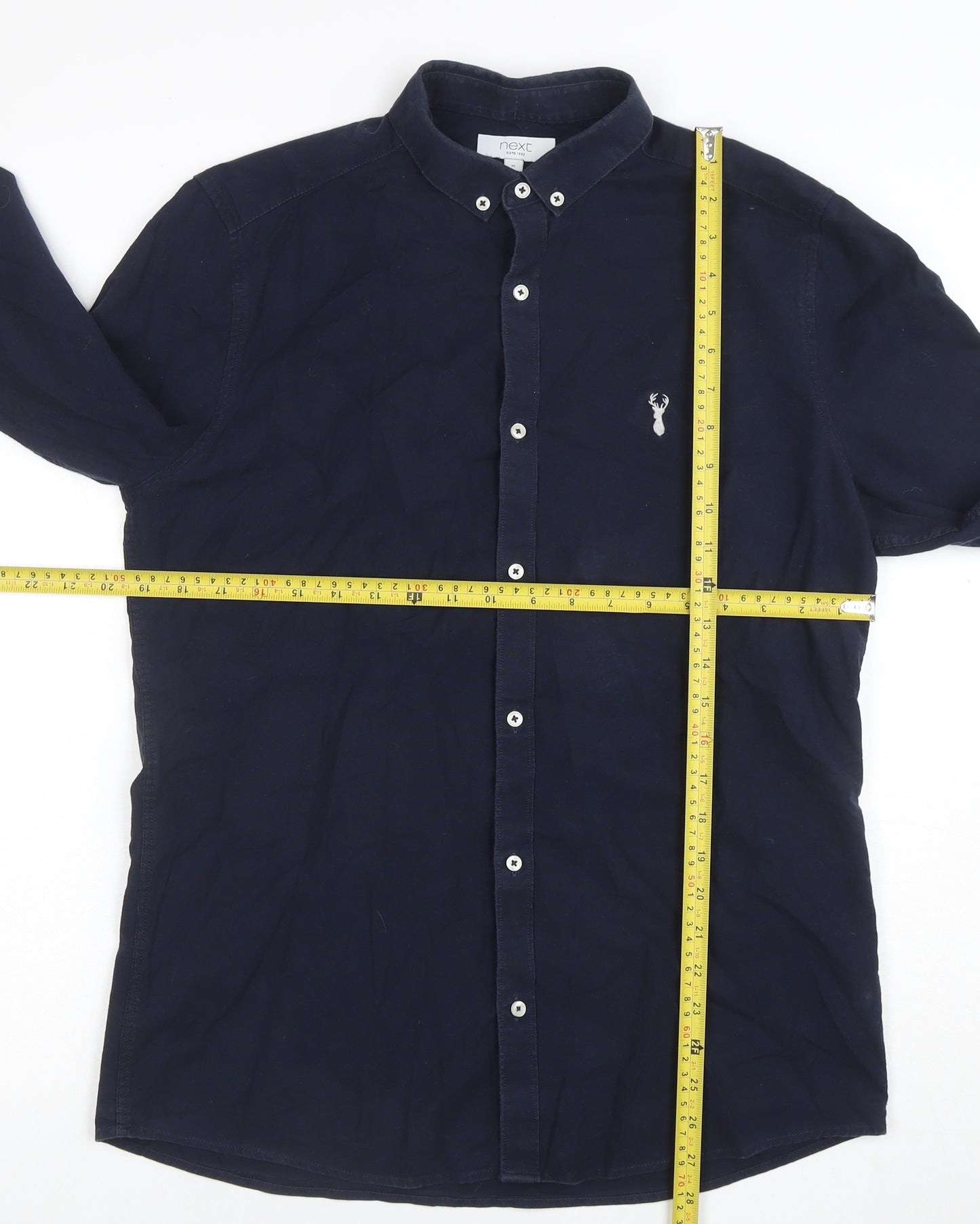 Next Men's Blue Slim Fit Button-Down Long Sleeve Shirt M