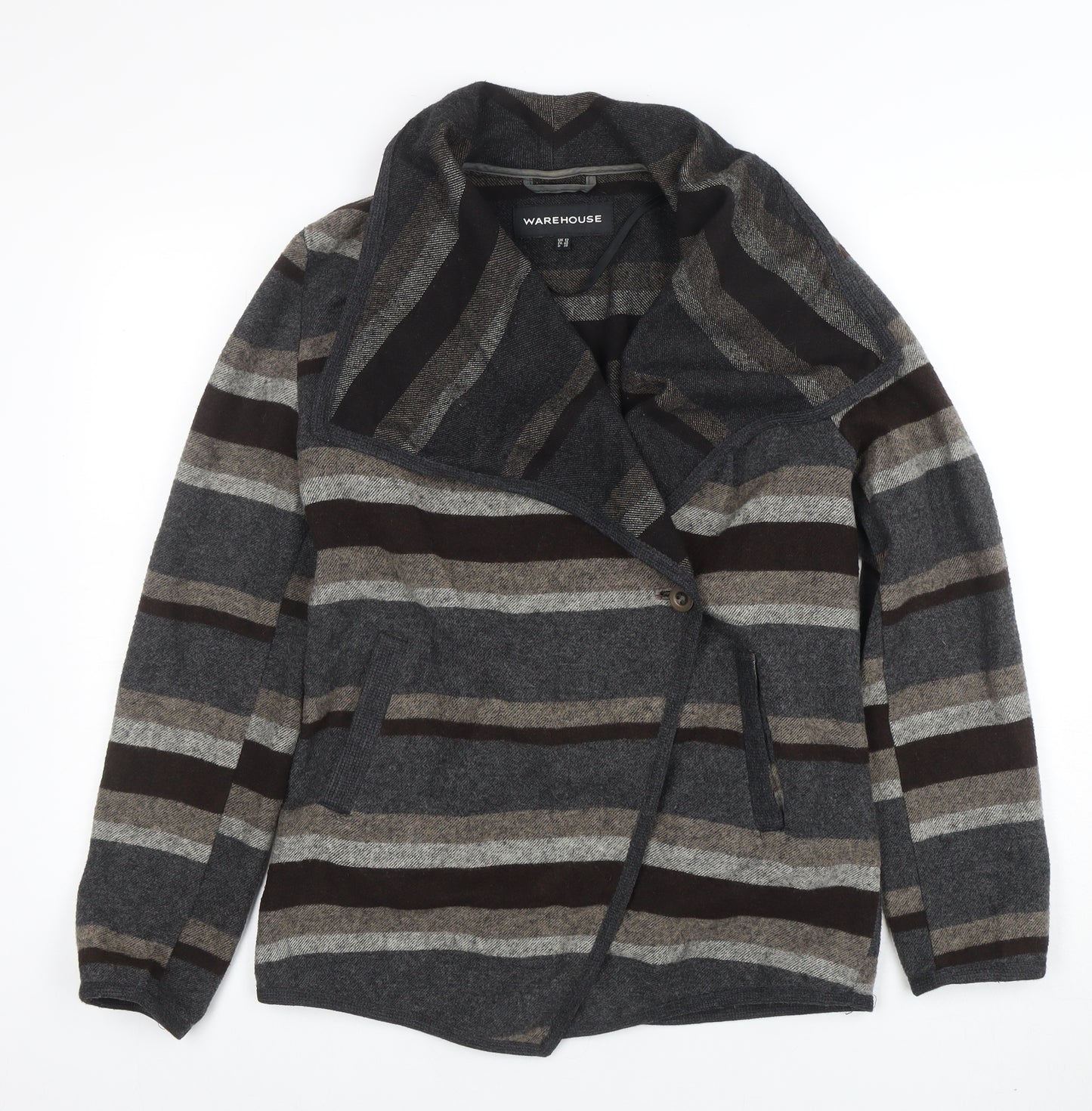 Warehouse Women’s Grey Striped Long Sleeve Cardigan UK 12