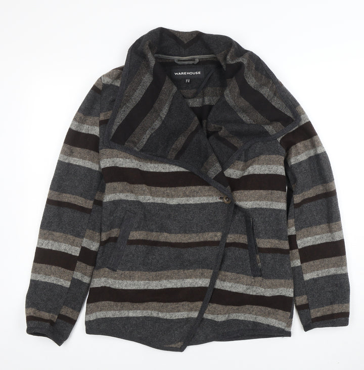 Warehouse Women’s Grey Striped Long Sleeve Cardigan UK 12
