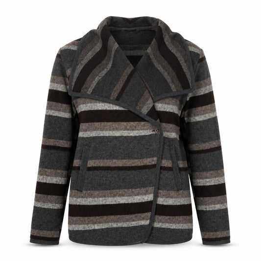 Front view of Warehouse Women’s Grey Striped Long Sleeve Cardigan UK 12