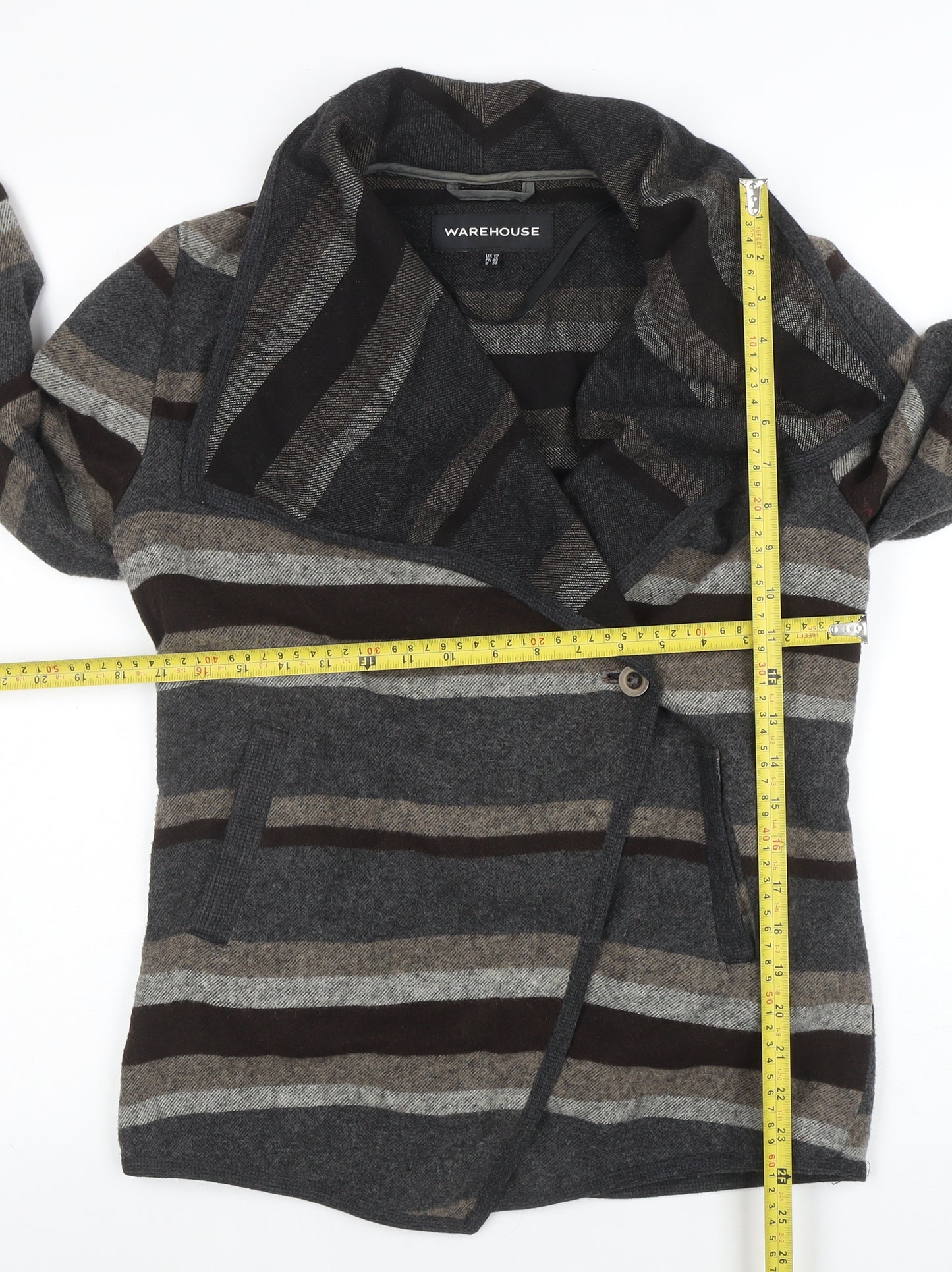 Warehouse Women’s Grey Striped Long Sleeve Cardigan UK 12