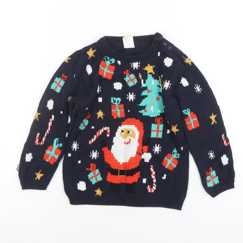 Marks and Spencer Boys Navy Christmas Jumper Size 2-3 Years Santa Print