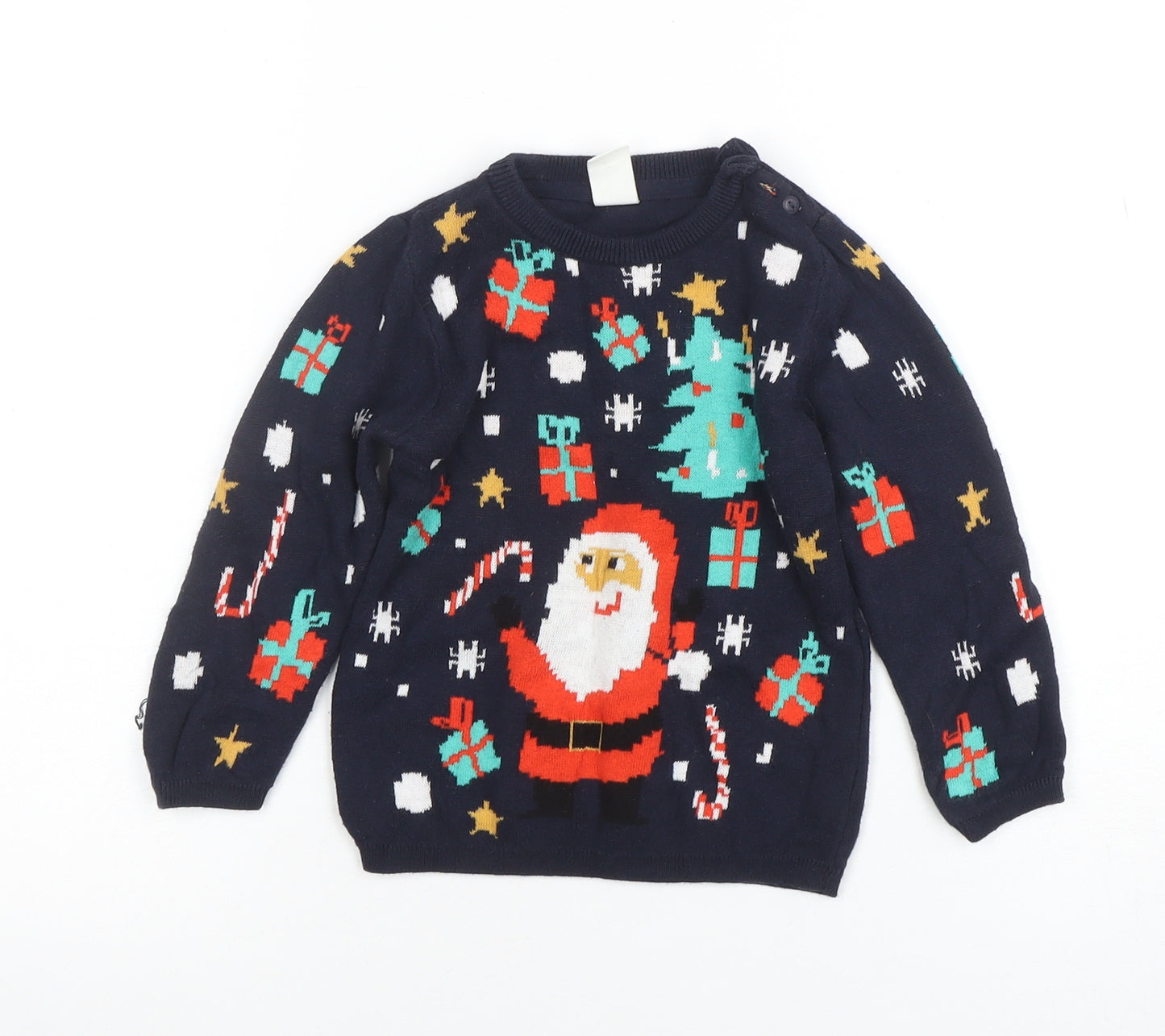 Marks and Spencer Boys Navy Christmas Jumper Size 2-3 Years Santa Print