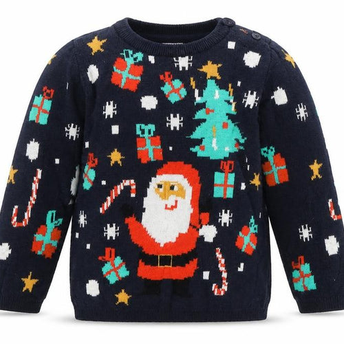 Marks and Spencer Boys Navy Christmas Jumper Size 2-3 Years Santa Print