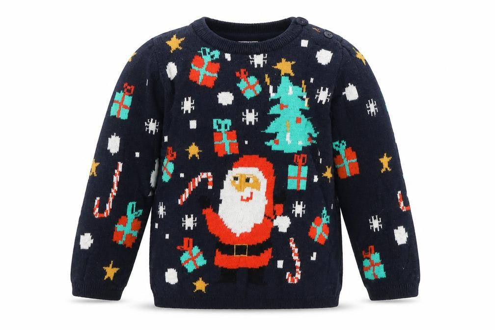 Marks and Spencer Boys Navy Christmas Jumper Size 2-3 Years Santa Print
