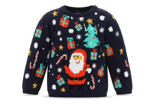 Marks and Spencer Boys Navy Christmas Jumper Size 2-3 Years Santa Print