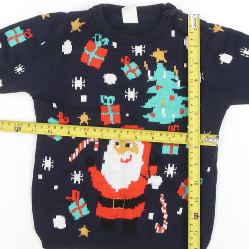 Marks and Spencer Boys Navy Christmas Jumper Size 2-3 Years Santa Print