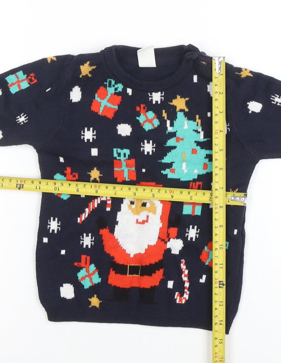 Marks and Spencer Boys Navy Christmas Jumper Size 2-3 Years Santa Print