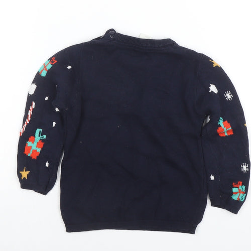 Marks and Spencer Boys Navy Christmas Jumper Size 2-3 Years Santa Print