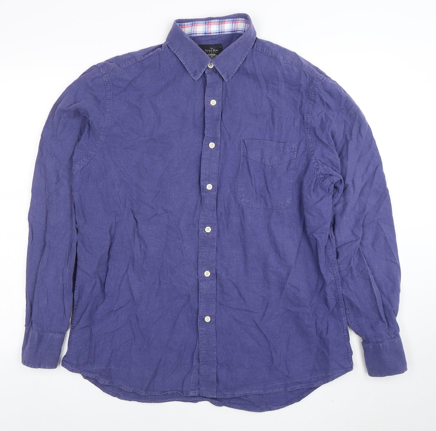 Savile Row Company Men's Blue Linen Cotton Long Sleeve Shirt L