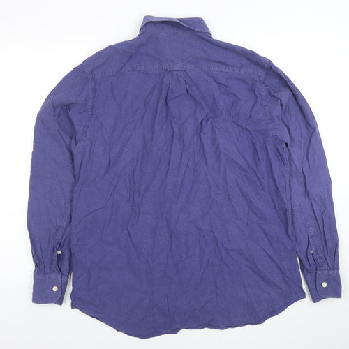 Savile Row Company Men's Blue Linen Cotton Long Sleeve Shirt L