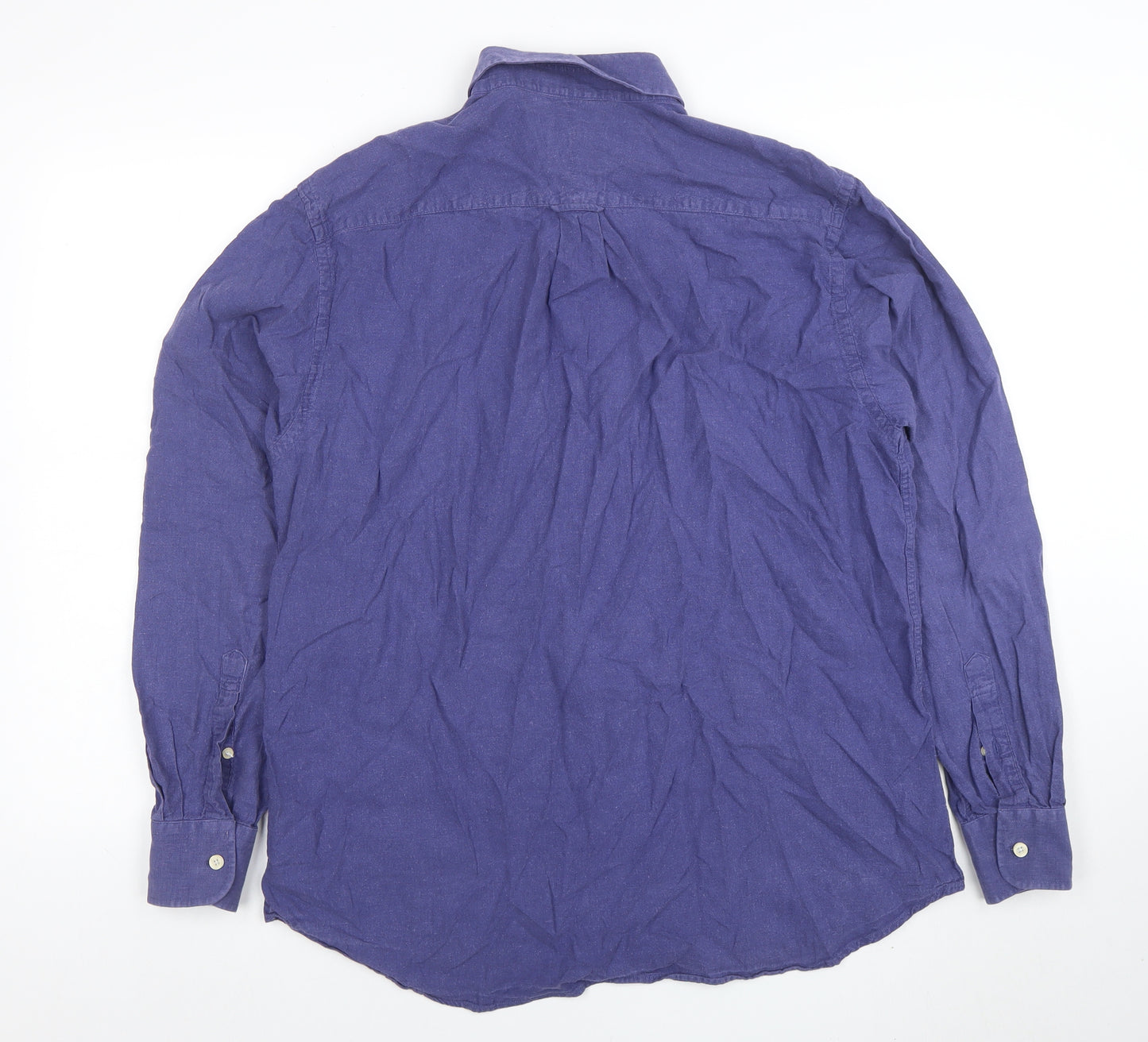 Savile Row Company Men's Blue Linen Cotton Long Sleeve Shirt L