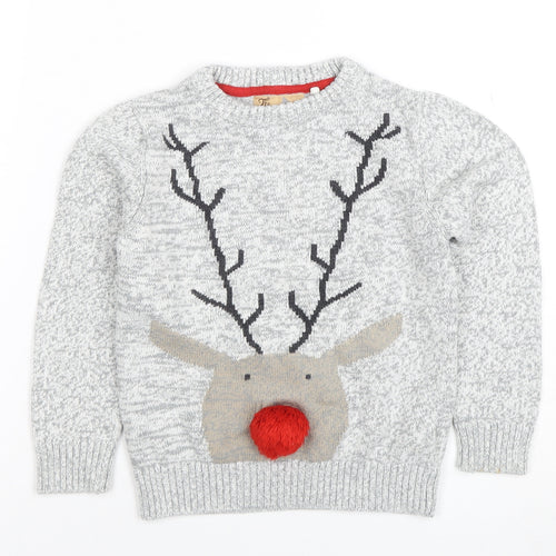 Next Boys Grey Christmas Reindeer Pullover Jumper 4-5 Years Cotton