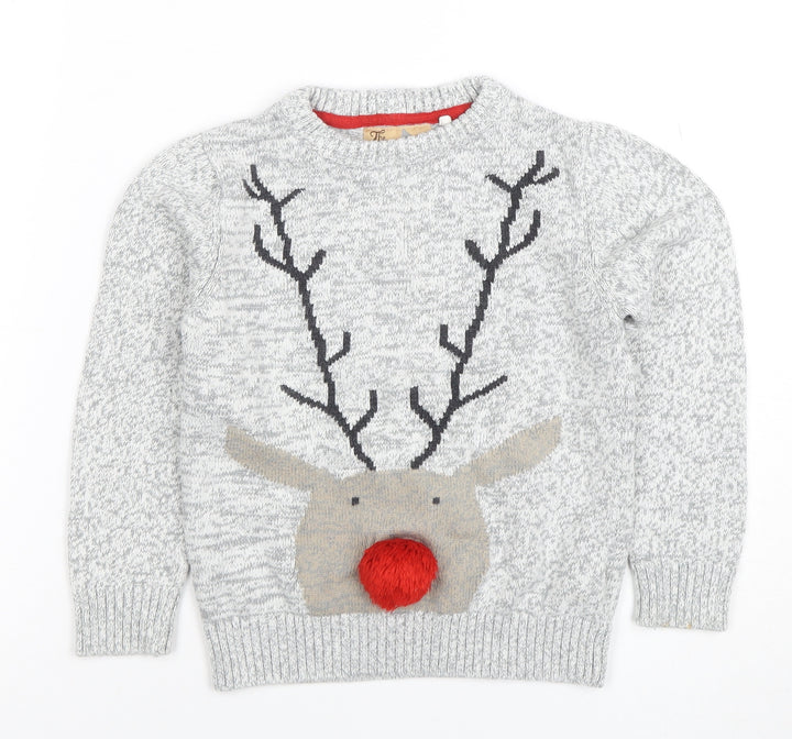 Next Boys Grey Christmas Reindeer Pullover Jumper 4-5 Years Cotton