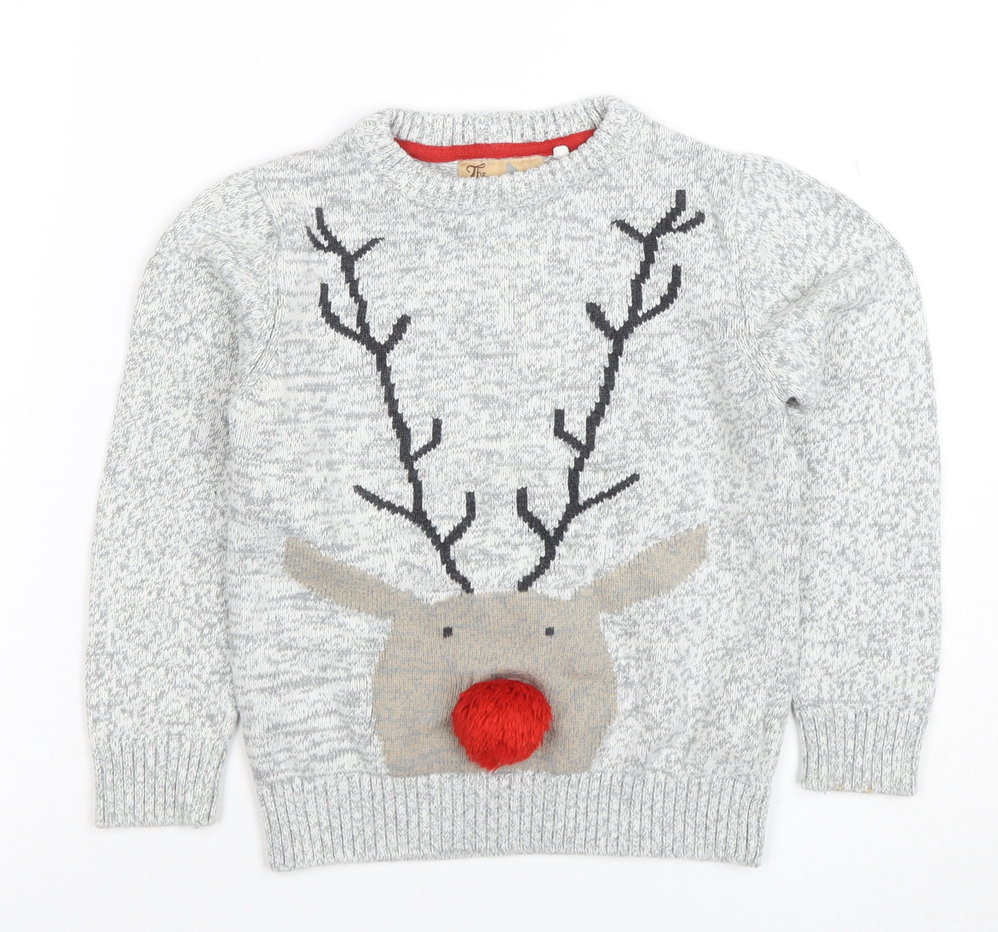 Next Boys Grey Christmas Reindeer Pullover Jumper 4-5 Years Cotton
