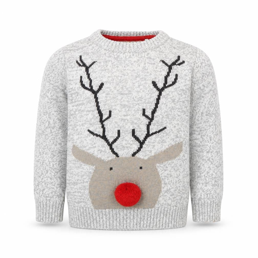 Next Boys Grey Christmas Reindeer Pullover Jumper 4-5 Years Cotton