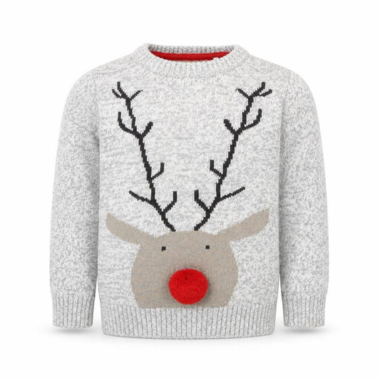 Next Boys Grey Christmas Reindeer Pullover Jumper 4-5 Years Cotton