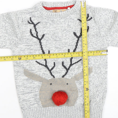 Next Boys Grey Christmas Reindeer Pullover Jumper 4-5 Years Cotton