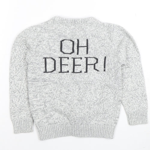 Next Boys Grey Christmas Reindeer Pullover Jumper 4-5 Years Cotton