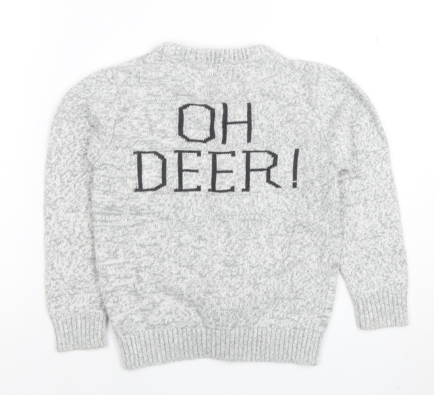 Next Boys Grey Christmas Reindeer Pullover Jumper 4-5 Years Cotton