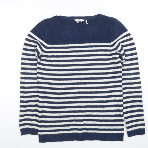 FatFace Womens Navy Stripe Cotton Acrylic Crew Neck Jumper Size 8
