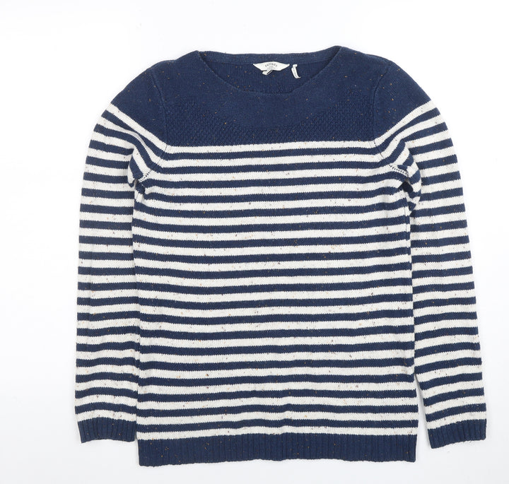 FatFace Womens Navy Stripe Cotton Acrylic Crew Neck Jumper Size 8