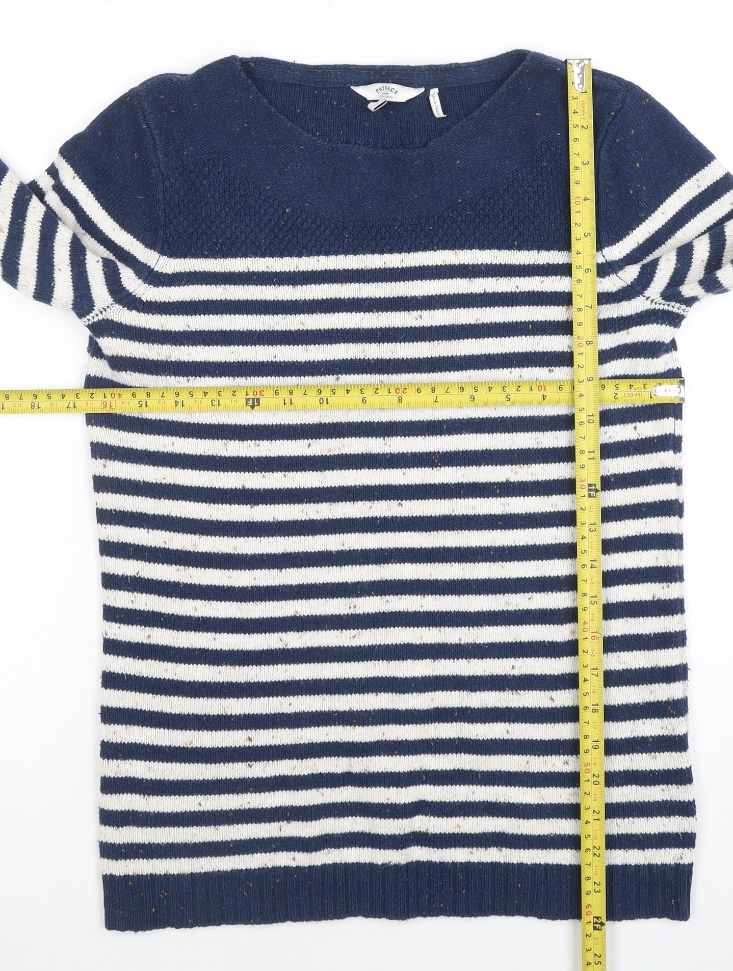 FatFace Womens Navy Stripe Cotton Acrylic Crew Neck Jumper Size 8
