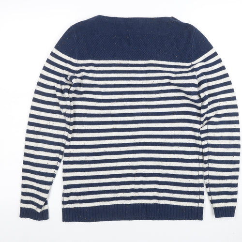 FatFace Womens Navy Stripe Cotton Acrylic Crew Neck Jumper Size 8