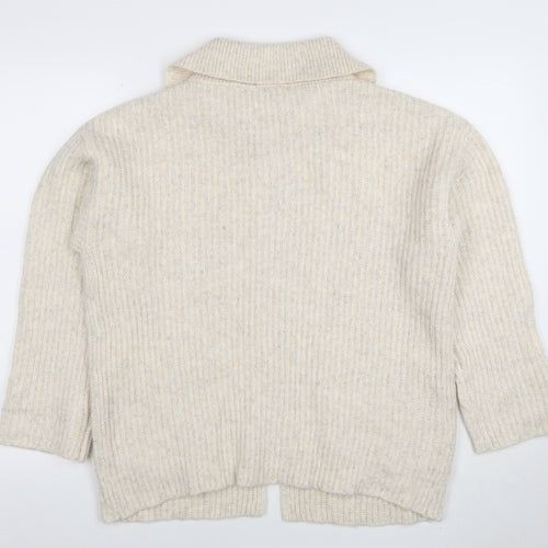 Tu Women Beige Collared Full Zip Knit Jumper Size 10