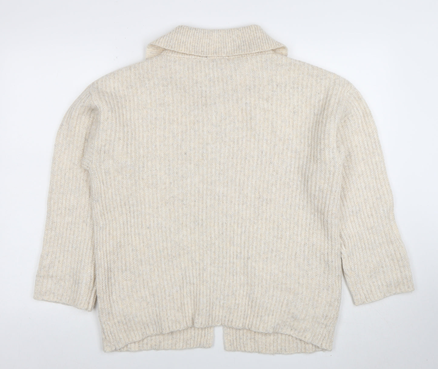Tu Women Beige Collared Full Zip Knit Jumper Size 10
