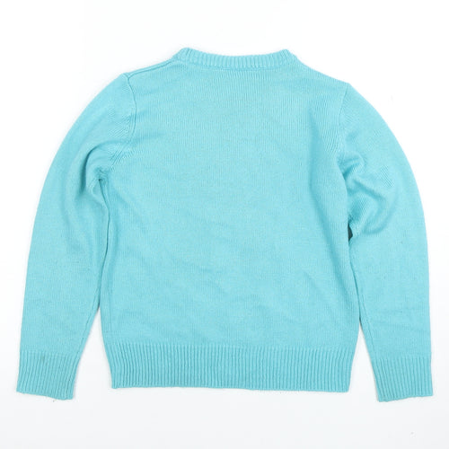 Avenue Kids Girls Blue Reindeer Christmas Jumper 7-8 Years Acrylic Knit