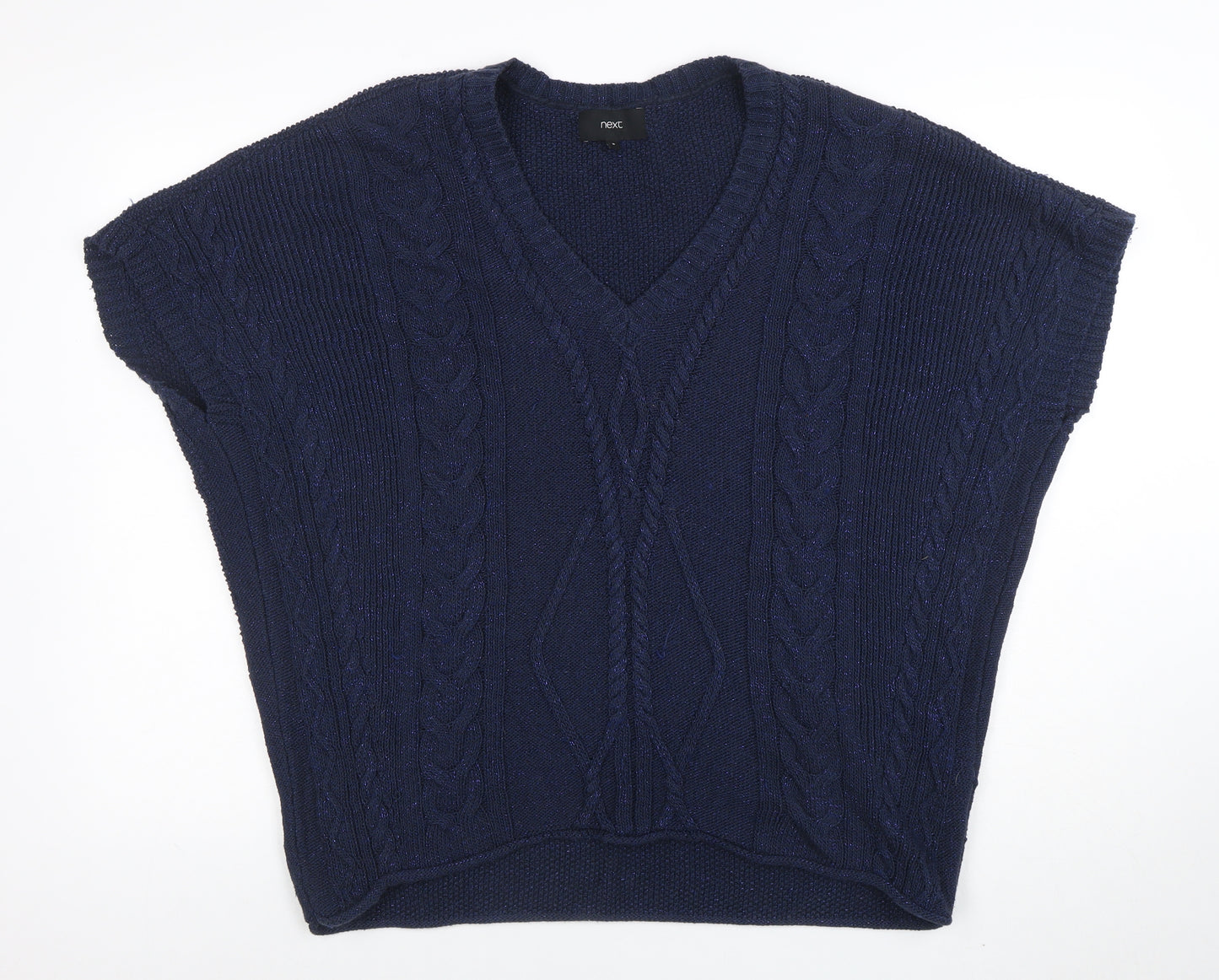 Next Women’s Blue Cable-Knit V-Neck Sleeveless Pullover Jumper Size S