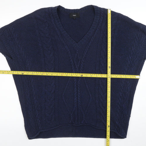 Next Women’s Blue Cable-Knit V-Neck Sleeveless Pullover Jumper Size S