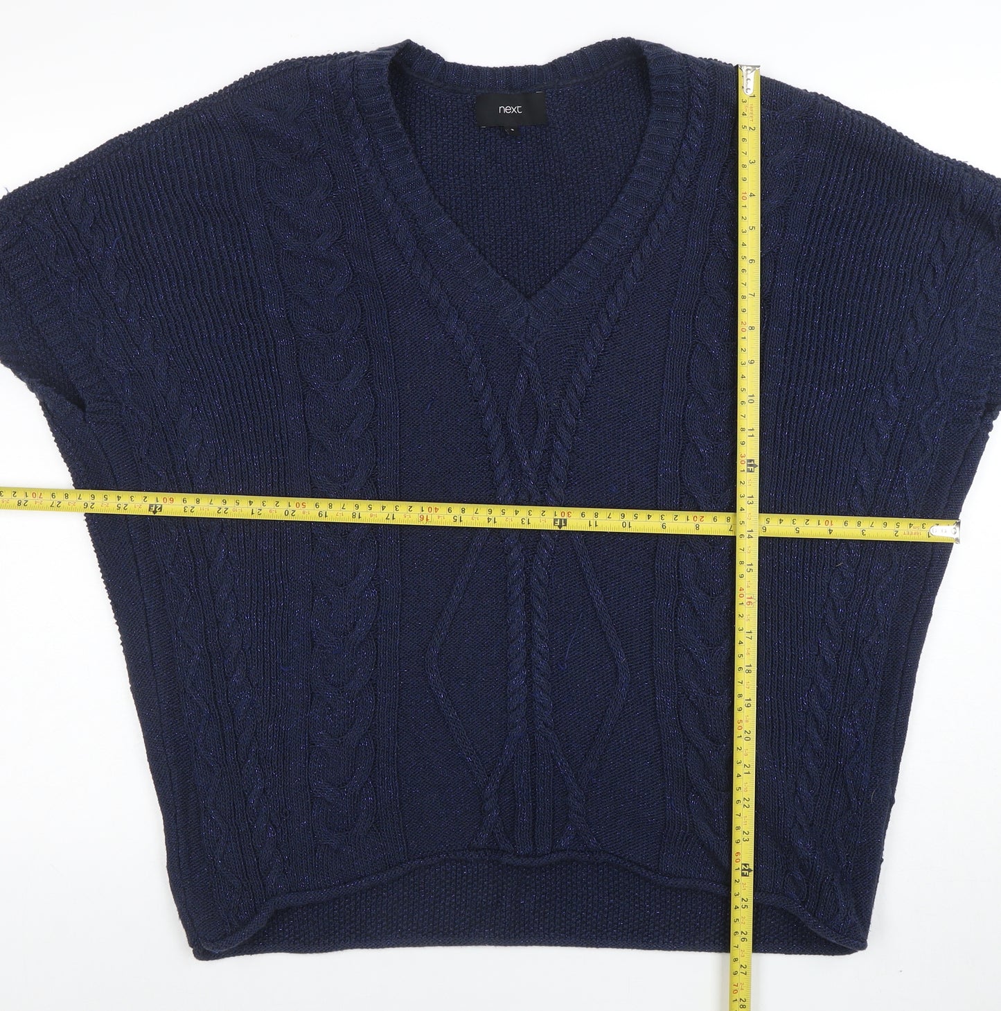 Next Women’s Blue Cable-Knit V-Neck Sleeveless Pullover Jumper Size S