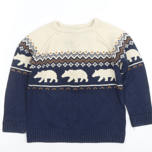 Vertbaudet Boys Blue Fair Isle Bear Knit Jumper 10 Years