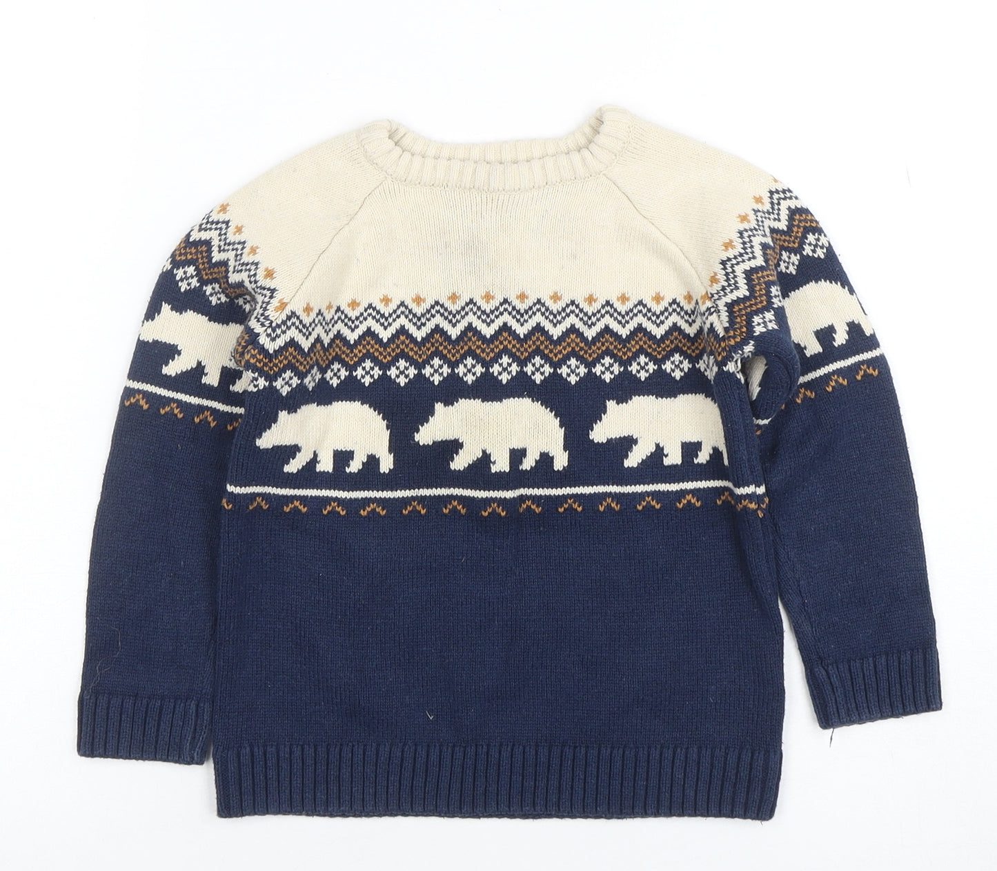 Vertbaudet Boys Blue Fair Isle Bear Knit Jumper 10 Years