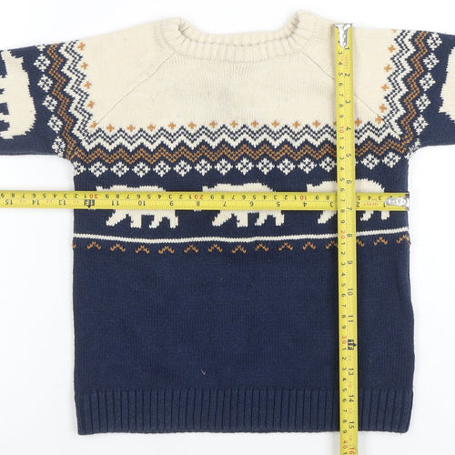 Vertbaudet Boys Blue Fair Isle Bear Knit Jumper 10 Years