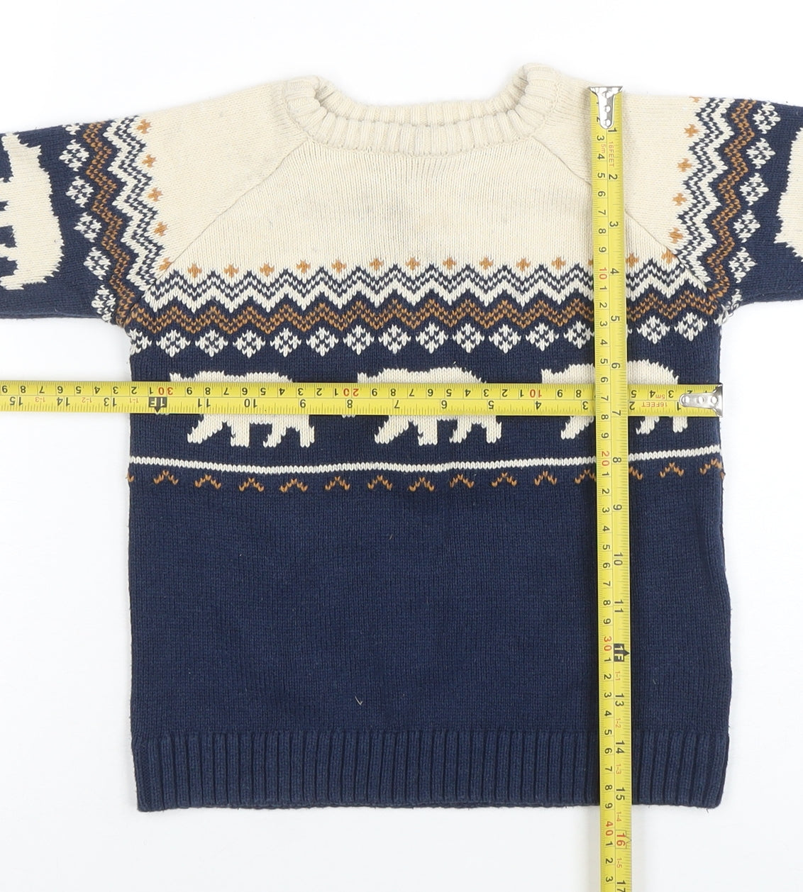Vertbaudet Boys Blue Fair Isle Bear Knit Jumper 10 Years
