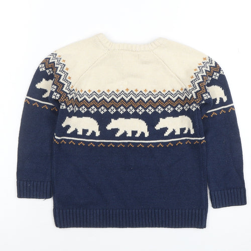 Vertbaudet Boys Blue Fair Isle Bear Knit Jumper 10 Years