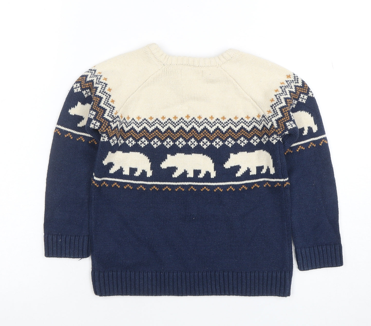 Vertbaudet Boys Blue Fair Isle Bear Knit Jumper 10 Years