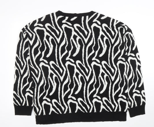 In The Style Women’s Black Zebra Knit Jumper Size L Crew Neck