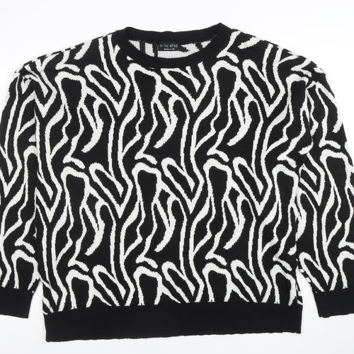 In The Style Women’s Black Zebra Knit Jumper Size L Crew Neck