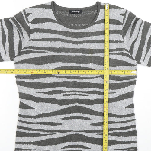 Alexara Women Grey Animal Print 3/4 Sleeve Knit T-Shirt M
