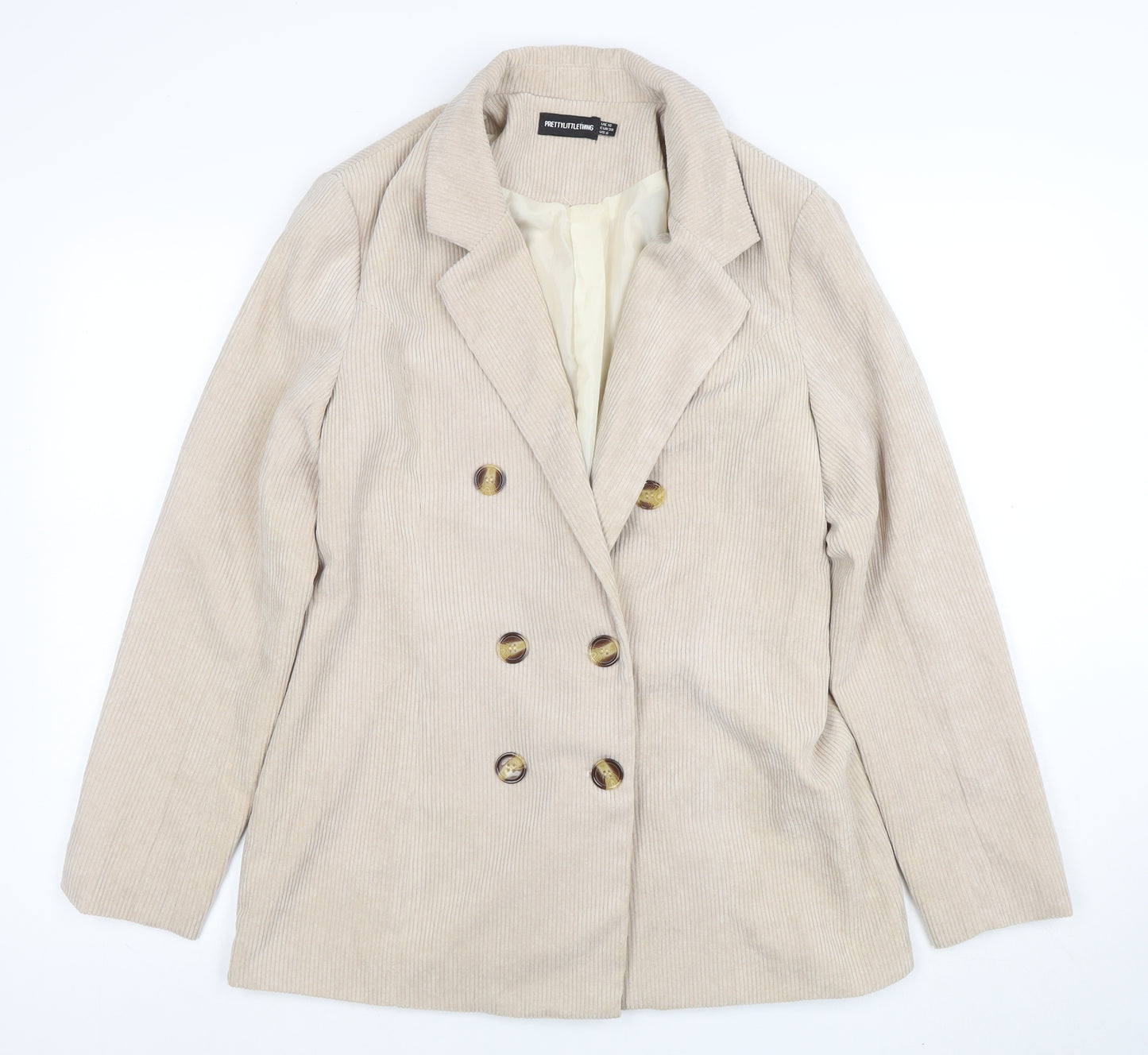 PrettyLittleThing Women Beige Corduroy Double-Breasted Blazer UK 10