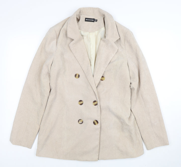 PrettyLittleThing Women Beige Corduroy Double-Breasted Blazer UK 10