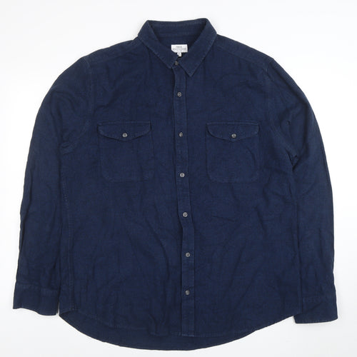 Next Men's Navy Blue Long Sleeve Button-Up Casual Shirt Size L