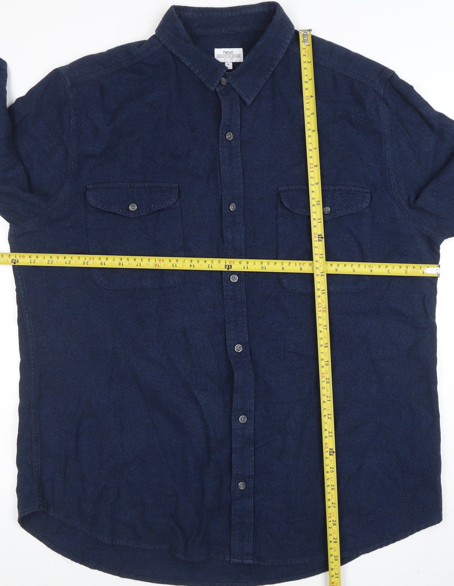 Next Men's Navy Blue Long Sleeve Button-Up Casual Shirt Size L
