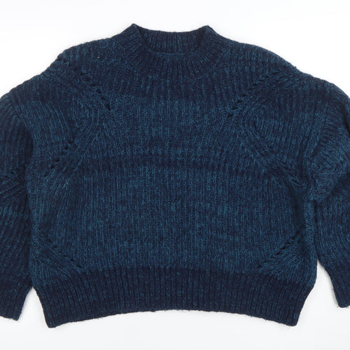 AND/OR Womens Blue Chunky-Knit Wool Blend Jumper Size 8